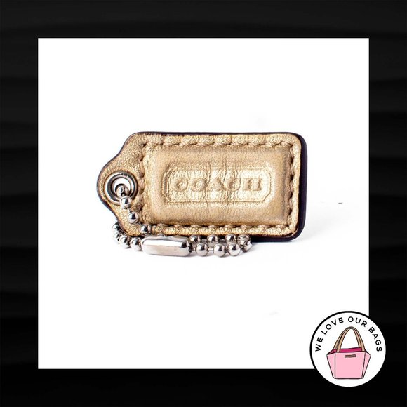 1.5" Small COACH GOLD METALLIC LEATHER KEY FOB CHARM KEYCHAIN HANG TAG WRISTLET - Picture 1 of 1